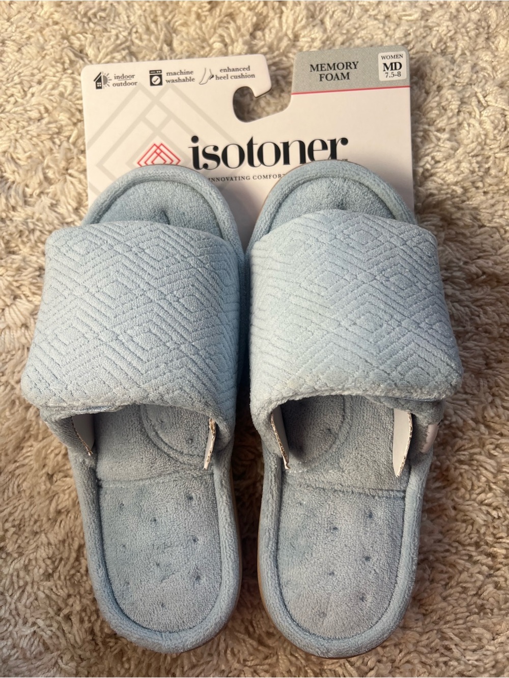 Isotoner Women's Light Blue Memory Foam Slide Slippers sz 7.5-8